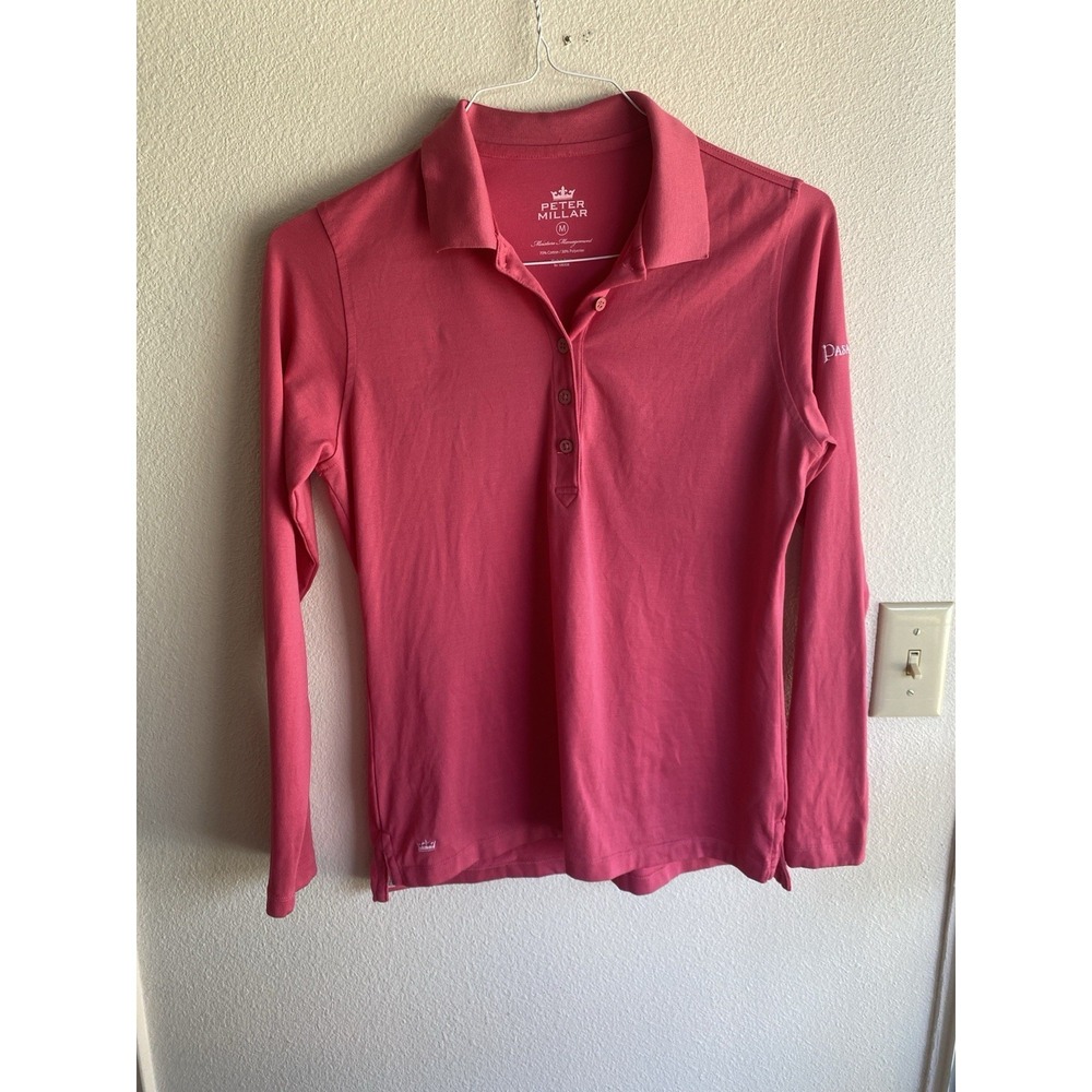 Peter Millar Women's Pasadera Embroidered Long Sleeve Polo Shirt Pink Size M